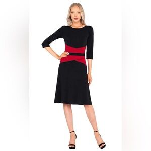NWT Eva Varro 3/4 Sleeve Waist Contrast Insert Dress Black/Claret size Medium